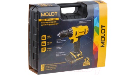 Аккумуляторная дрель-шуруповерт Molot 0329136