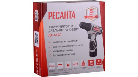 Аккумуляторная дрель-шуруповерт Ресанта ДА-12-2Л (75/14/1)