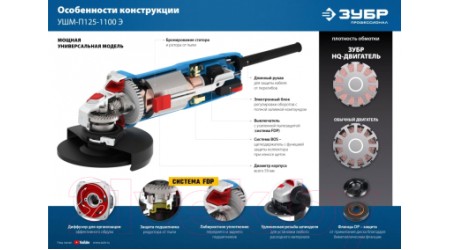 Угловая шлифовальная машина Зубр УШМ-П125-1100 Э