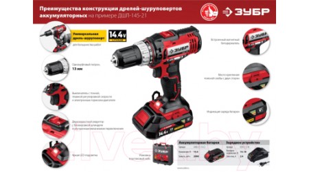 Аккумуляторная дрель-шуруповерт Зубр ДШЛ-145-22