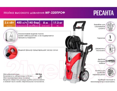 Мойка высокого давления Ресанта МР-220ПРОФ (70/8/24)