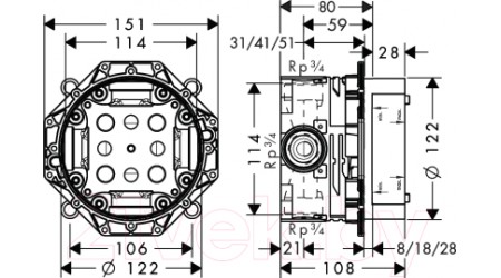 Душевая система Hansgrohe 26220670+27413670+26530670+15758670+01800180+28331670+27454670 (+28272670)