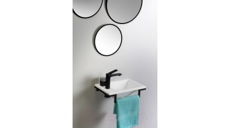 Умывальник Belux Мини-2 HR0900 (черный, с каркасом, сифоном, донным клапаном)