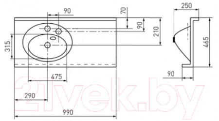 Умывальник Акватон Отель 3/1000 (1A70083NOT01R)