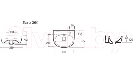 Умывальник Керамин Лаго 36 (с отверстием)