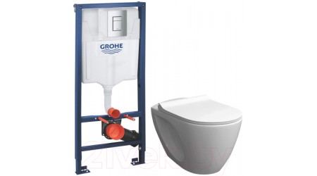 Унитаз подвесной с инсталляцией Керамин Трино + 38772001 (с жестким сиденьем Slim и микролифтом)