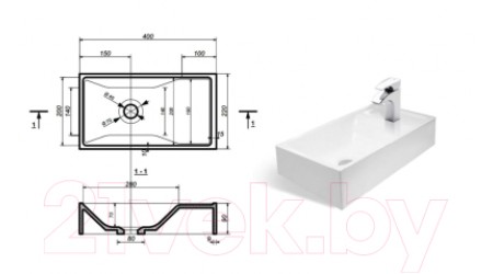 Умывальник Эстет Mini Silk 40x22 / ФР-00014947