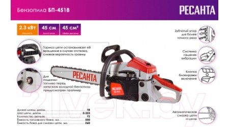 Бензопила цепная Ресанта БП-4518 (70/6/13)