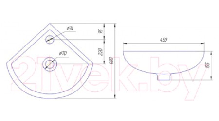 Умывальник Кировский завод Элеганс 45 (угловой)
