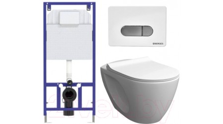 Унитаз подвесной с инсталляцией Керамин Трино + 525 040000 + D7 040037 (с жестким сиденьем Slim и микролифтом)