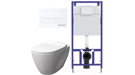 Унитаз подвесной с инсталляцией Керамин Трино + 525 040000 + L1 040011 (с жестким сиденьем Slim и микролифтом)