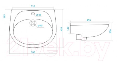 Умывальник Santek Бриз 55 (с отверстием и пьедесталом)
