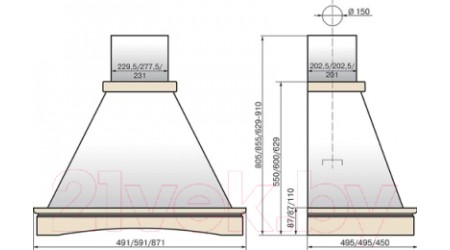 Вытяжка купольная Elikor Вилла 60П-650-П3Л (белый/дуб неокрашенный)