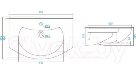 Умывальник Santek Модерн 75 (1WH110177)