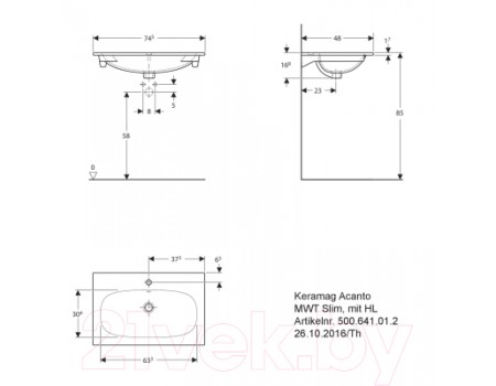 Умывальник Keramag Acanto Slim 75x48 (500.641.01.2)