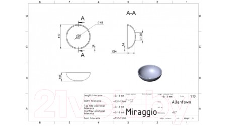 Умывальник Miraggio Allentown Matt