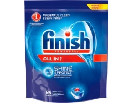 Таблетки для посудомоечных машин Finish All in One Shine & Protect (65шт)