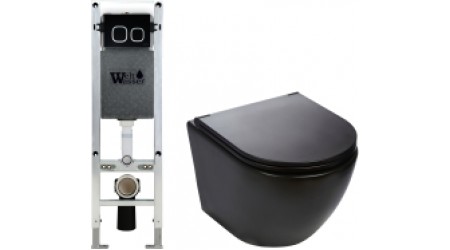 Унитаз подвесной с инсталляцией WeltWasser Amberg 350 ST + Merzbach 004 MT-BL + Amberg RD-BL