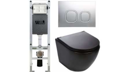 Унитаз подвесной с инсталляцией WeltWasser Amberg 350 ST + Merzbach 004 MT-BL + Amberg RD-CR