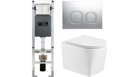 Унитаз подвесной с инсталляцией WeltWasser Amberg 350 ST + Nesenbach 004 GL-WT + Amberg RD-CR
