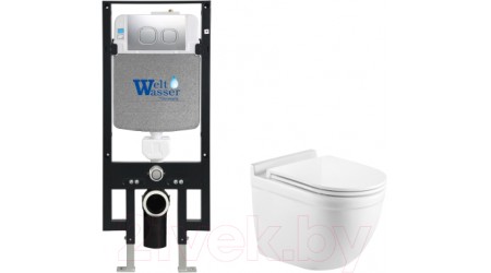 Унитаз подвесной с инсталляцией WeltWasser Amberg 497 + Heimbach 041 GL-WT + Amberg RD-CR