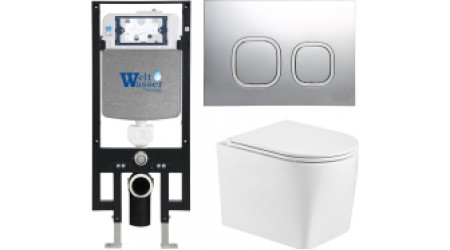 Унитаз подвесной с инсталляцией WeltWasser Amberg 497 + Nesenbach 004 GL-WT + Amberg RD-CR