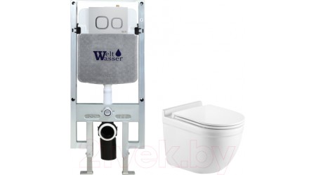 Унитаз подвесной с инсталляцией WeltWasser Amberg 497 ST + Heimbach 041 GL-WT + Amberg RD-MT CR