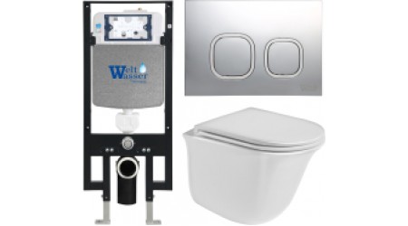 Унитаз подвесной с инсталляцией WeltWasser Amberg 497 + Telbach 004 GL-WT + Amberg RD-MT CR