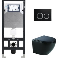 Унитаз подвесной с инсталляцией WeltWasser Amberg 506 + Merzbach 004 MT-BL + Amberg RD-BL