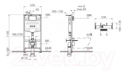 Унитаз подвесной с инсталляцией VitrA Arkitekt / 9005B003-7211