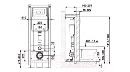 Унитаз подвесной с инсталляцией Berges Atom Line 410 042443 (с кнопкой)