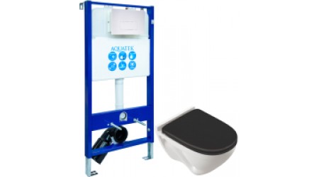 Унитаз подвесной с инсталляцией Sanita Luxe Attica Black SL ATCSLWH0110 + INS-0000003