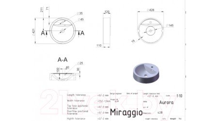 Умывальник Miraggio Aurora Matt
