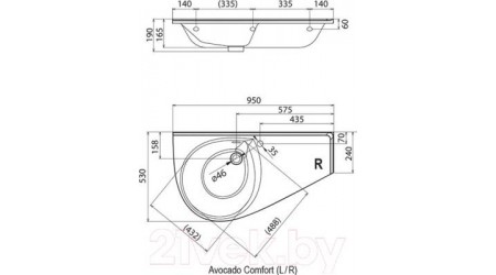Умывальник Ravak Avocado Comfort 95x53 R / XJ9P1100000