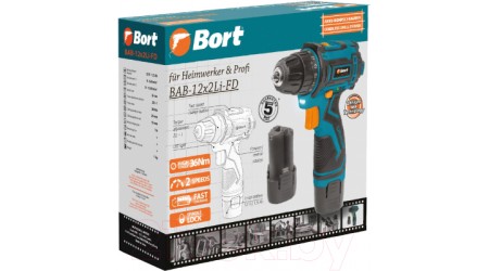 Аккумуляторная дрель-шуруповерт Bort BAB-12x2Li-FD (93413151)