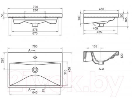 Умывальник BelBagno BB-0321-70-LVB