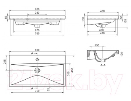 Умывальник BelBagno BB-0322-80-LVB