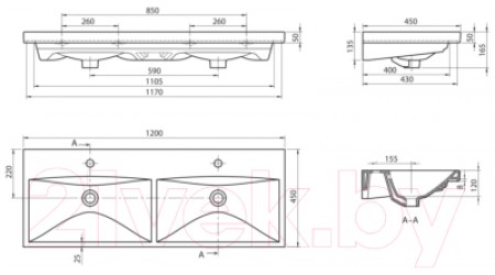 Умывальник BelBagno BB-0325-120-2-LVB