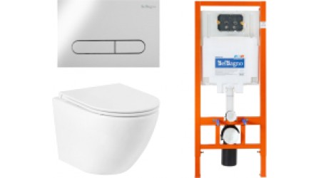 Унитаз подвесной с инсталляцией BelBagno BB046CHR/BB2111SC/BB002-80/BB005-PR-CHROME
