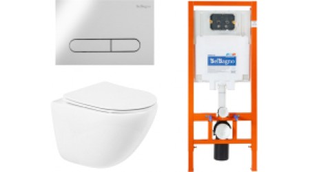 Унитаз подвесной с инсталляцией BelBagno BB051CHR/BB051SC/BB002-80/BB005-PR-CHROME