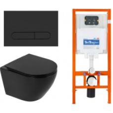 Унитаз подвесной с инсталляцией BelBagno BB062CHR-MB/BB062SC-MB/BB002-80/BB007-PR-NERO.M