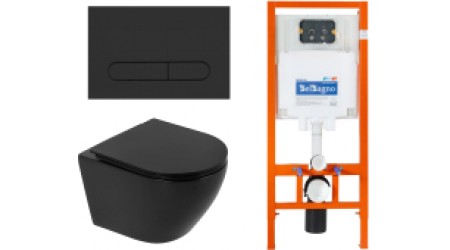 Унитаз подвесной с инсталляцией BelBagno BB062CHR-MB/BB062SC-MB/BB002-80/BB007-PR-NERO.M