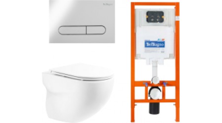 Унитаз подвесной с инсталляцией BelBagno BB066CHR/BB870SC/BB002-80/BB005-PR-CHROME