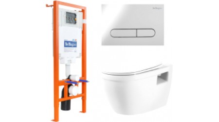 Унитаз подвесной с инсталляцией BelBagno BB070CHR/SC/BB002-80/BB005-PR-CHROME