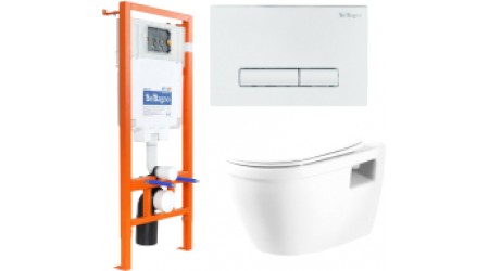 Унитаз подвесной с инсталляцией BelBagno BB070CHR/SC/BB002-80/BB018-GV-BIANCO