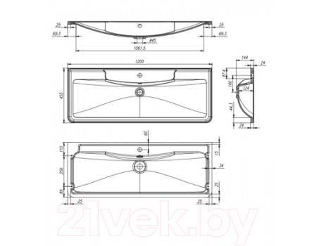 Умывальник BelBagno BB1200/455-LV-MR-ALR