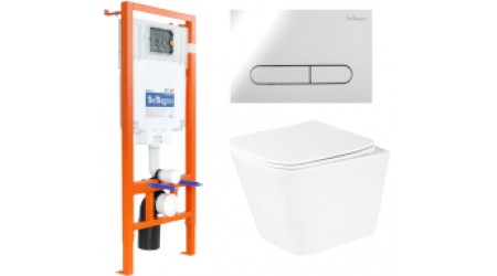 Унитаз подвесной с инсталляцией BelBagno BB3103CHR/SC/BB002-80/BB005-PR-CHROME