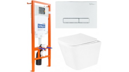 Унитаз подвесной с инсталляцией BelBagno BB3103CHR/SC/BB002-80/BB018-GV-BIANCO