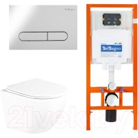 Унитаз подвесной с инсталляцией BelBagno BB3105CHR/SC/BB002-80/BB005-PR-CHROME