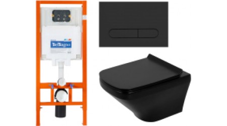 Унитаз подвесной с инсталляцией BelBagno BB3201CHR-MB/BB3201SC-MB/BB002-80/BB007-PR-NERO.M